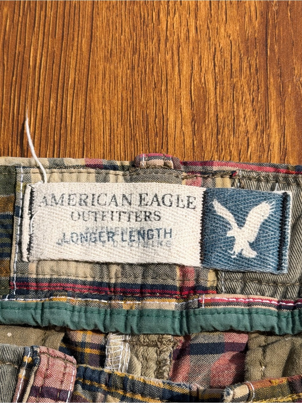 American Eagle Patchwork Madras Shorts Men’s 34 Cotton Plaid Longer Length - Picture 4 of 13